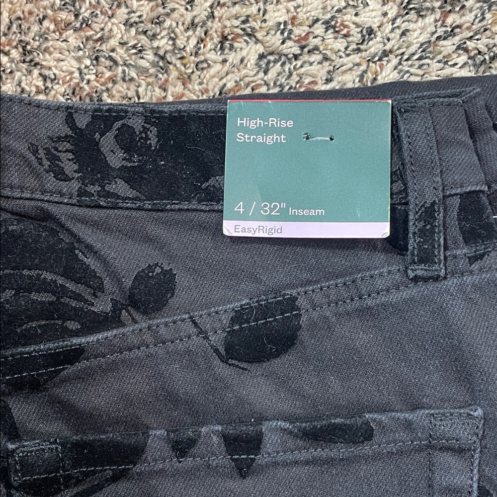 Wild Fable Flocked Floral High Rise Straight Leg Easy Rigid Black Jeans | NWT! - Picture 7 of 11